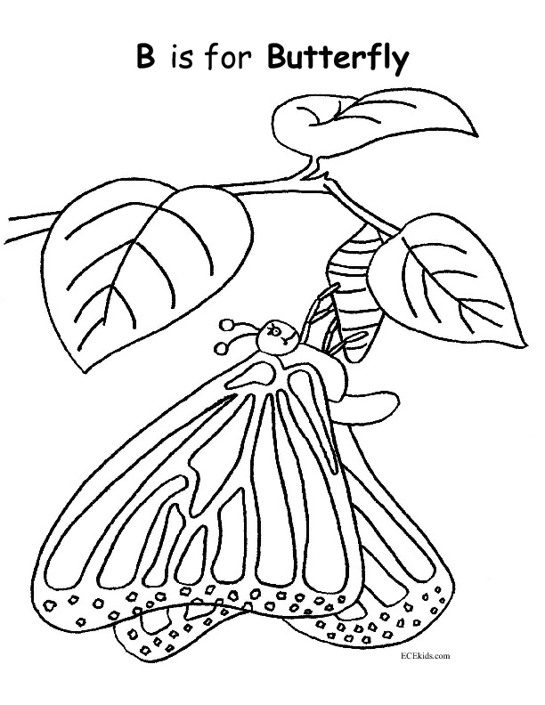 B is for Butterfly Coloring Page - ECEkids