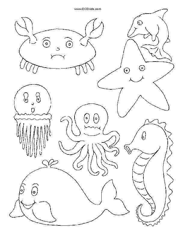 Ocean Creatures 2 Stencil - ECEkids